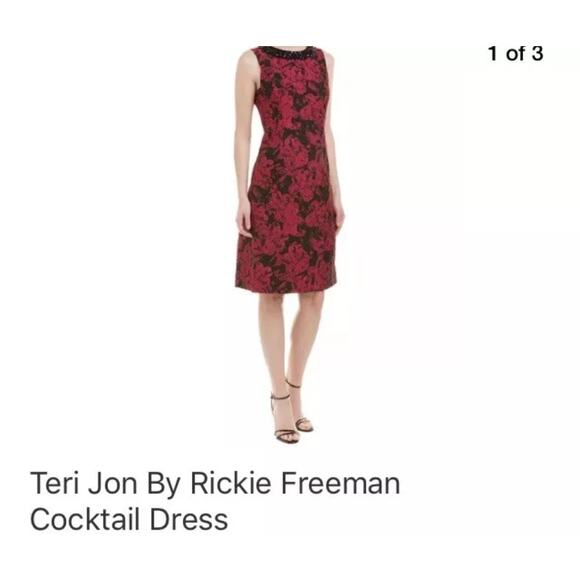 Teri Jon by Rickie Freeman Cocktail Sheath Dress Size 12 Floral Beaded Midi - Picture 6 of 7
